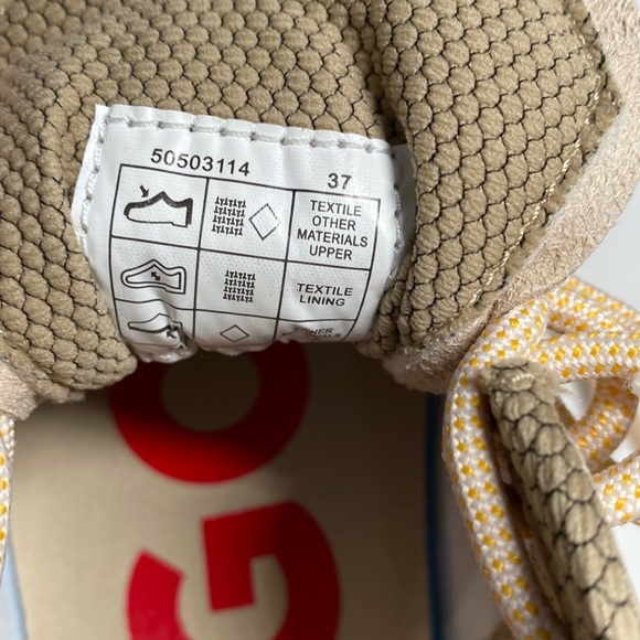 NWOT Hugo Women’s Runners Size 37 Fits 7 Leon Trainers Lace Ups Tan Cream Fabric - Picture 9 of 13